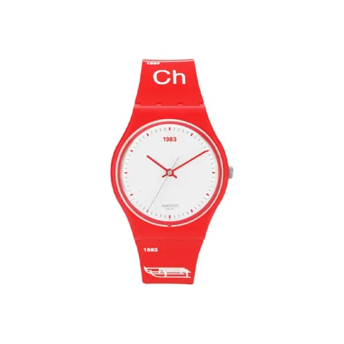 SWATCH OriginalsCollection Кварцевый механизм Женские часы 34 мм Белый циферблат Пластиковый корпус Часы Силиконовый ремешок