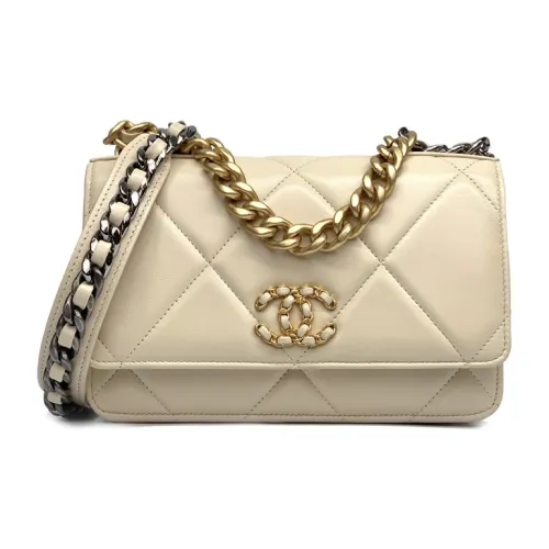 CHANEL 19BagWOC Овчина Сумка Сумка через плечо Сумка через плечо Мини Женская Бежевая