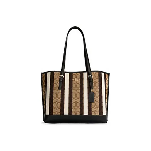 COACH Mollie Жаккард с кожаными вставками Тоут Сумка Сумка для покупок Сумка Сумка через плечо Женская Хаки Коричневый Смешанный цвет