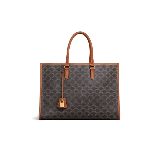 CELINE TriompheCabas Холст и Кожа Тоут Сумка Сумка для покупок Сумка через плечо Сумка Маленькая Женская Рыжевато-коричневая