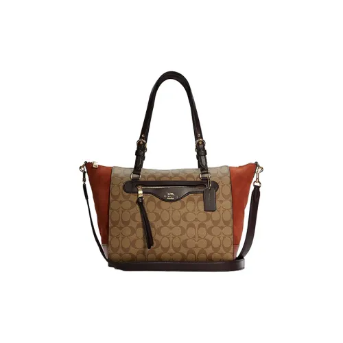 COACH Kleo Кожа Тоут Сумка Сумка для покупок Портативная Сумка через плечо Сумка через плечо Женская Коричневая с монограммой