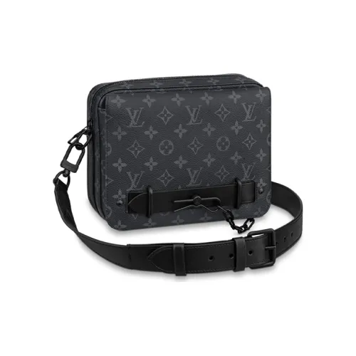 LOUIS VUITTON Steamer Покрытый холст с коровья кожа Курьерская сумка Сумка через плечо Стандартная Мужская Темно-серый