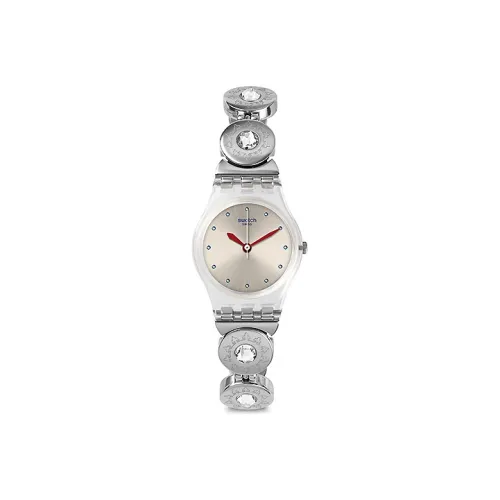 Swatch Quartz Механизм Женские часы 31,4 мм Золотой циферблат Пластик Корпус Часы Нержавеющая сталь Ремешок