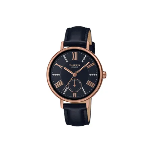 CASIO SHEEN Collection Кварцевый механизм Естественная кожа Ремешок Часы Женские Черный циферблат SHE 3066PGL 1A
