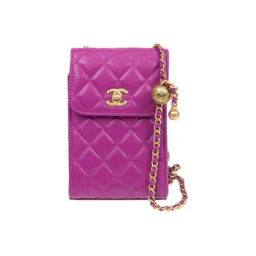 CHANEL Lambskin Chain Flap Phone Case Women's Purple