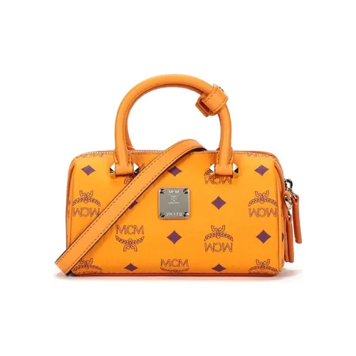 MCM Essential Visetos Origina Холст Boston Pillow Bag Crossbody Сумка на одно плечо Женская Ярко-оранжевая