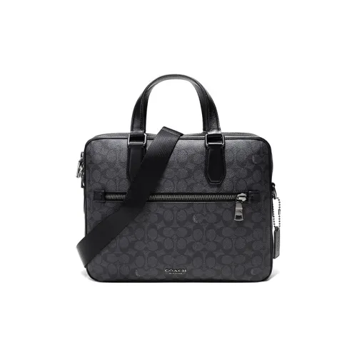 COACH Kennedy Покрытие Холст с кожаной отделкой Ручная Сумка Сумка через плечо Доска для ноутбука Сумка на плечо Большая Мужская Угольный Серый