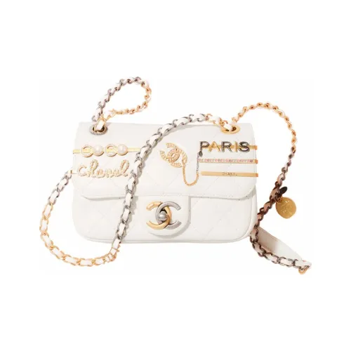 CHANEL Lambskin с Rhinestone Flap Bag Crossbody Bag Shoulder Bag Mini Women's White