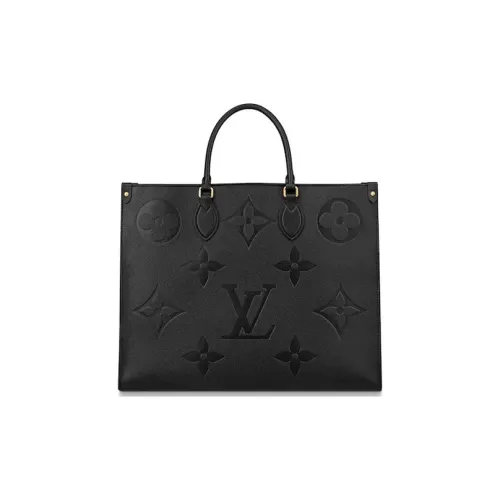 LOUIS VUITTON ONTHEGO Тисненая Мягкая Коровья Кожа Плечевая Сумка Сумка Большая Женская Черная