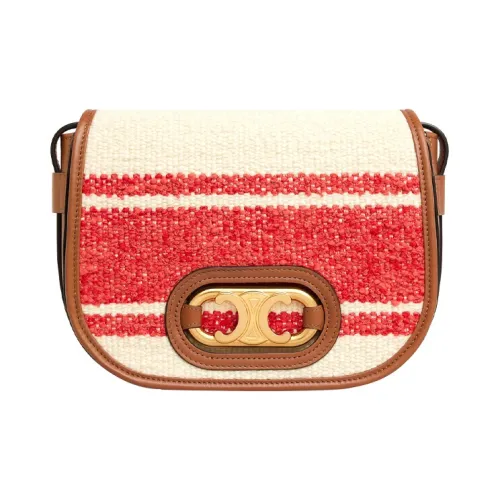 CELINE Triomphe Ткань с коровьей кожей Сумка через плечо Сумка на плечо Женская Красная и Рыжевато-коричневая