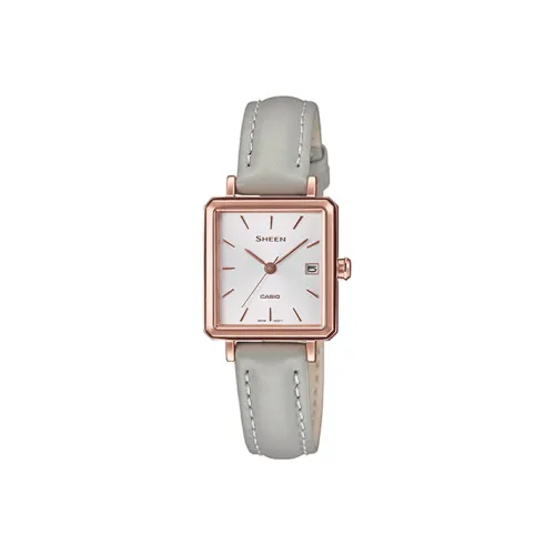 CASIO SHEEN Collection Кварцевый механизм натуральная кожа ремешок часы женские белый циферблат SHE 4537GL 7AUPRD