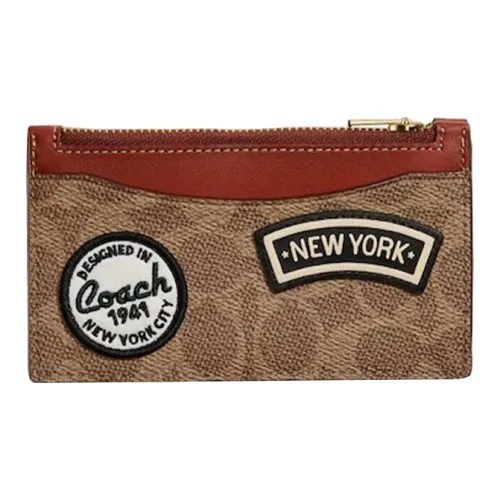 COACH Карточный чехол Холст Кожа Держатель для карт Монетница Держатель для карт Унисекс Коричневый