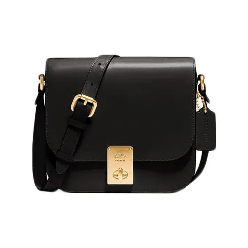 COACH Hutton Кожа Седло Сумка Тофу Сумка Сумка через плечо Маленькая Женская Черная