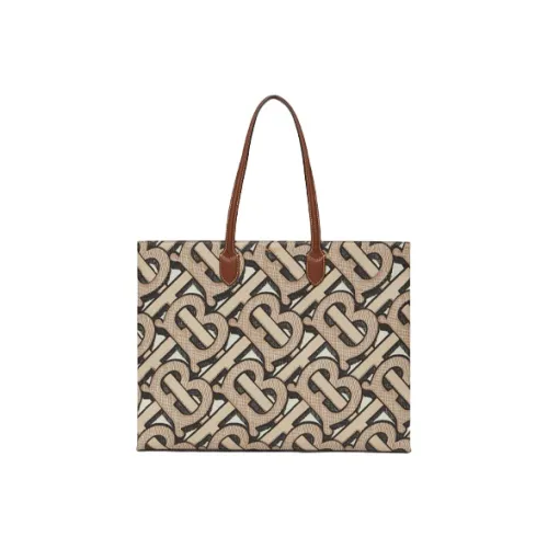 Burberry Холст Тоут Сумка Сумка для покупок Женская Сумка Темно-Бежевый