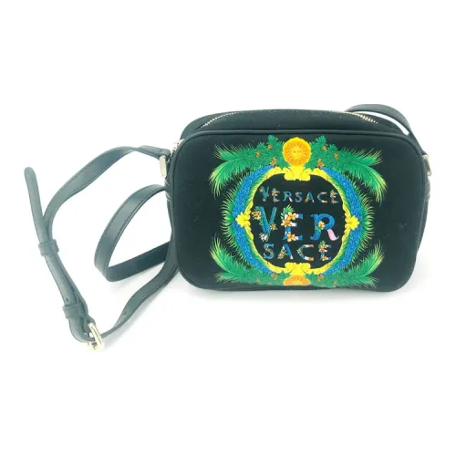 VERSACE Холст с кожей Camera Сумка Сумка через плечо Стандартная Женская Черная