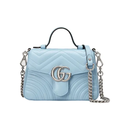 GUCCI Marmont Quilted Кожа Курьерская Сумка Сумка через плечо Сумка Мини Женская Светло-Синяя