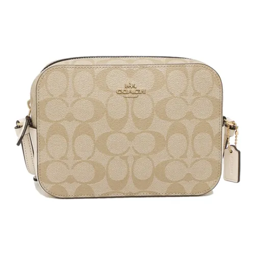 COACH Camera Покрытый холст с кожаными вставками Camera Сумка Сумка через плечо Женская Белая и Хаки