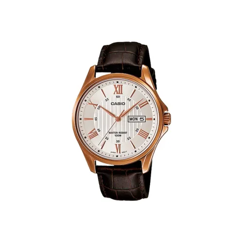 CASIO Кварцевый механизм Кожаный ремешок Часы Мужские Белый циферблат MTP 1384L 7AV