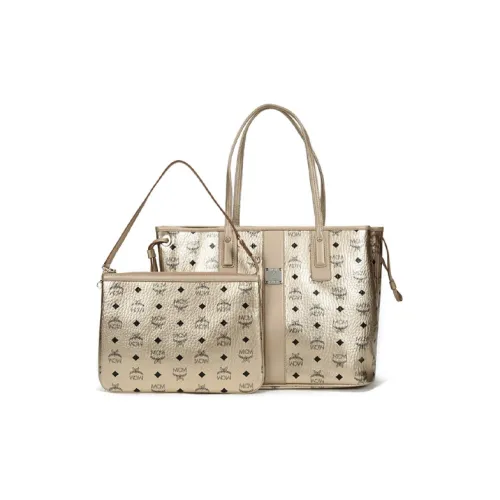MCM Liz Visetos Покрытый холст Комбинированная сумка Тоут сумка Сумка для покупок Сумка Сумка через плечо Средний Женская Шампанское золото