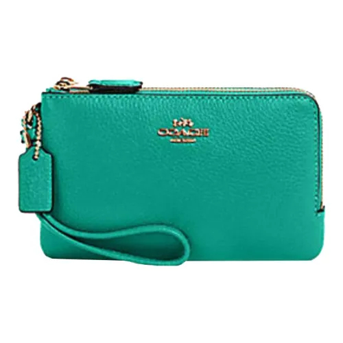 COACH Double Zip Wallet из кожа галечника клатч женский изумрудно-зеленый