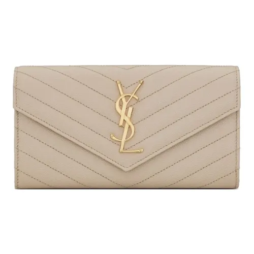 SAINT LAURENT Лоскутное шитье Коровья кожа с Овечья шкура Кошелек Большой Женские Морская соль Бежевый