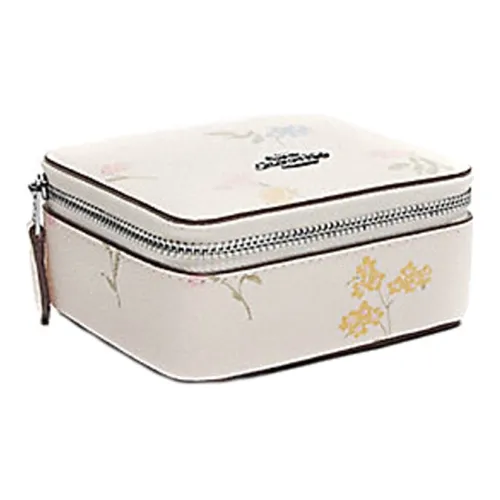 COACH Ювелирные украшения Bo Покрытый холст Шкатулка для украшений Хранение Коробка Мини Женские Мел белый Серебряный