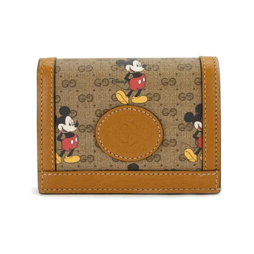 GUCCI Disney Коллаборация Холст и Кожа Кошелек Картхолдер Стандартный Унисекс Бежевый Эбеновый Коричневый