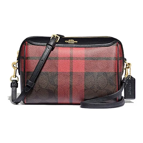 COACH Bennett Монограмма Холст и Кожа Сумка через плечо Сумка на плечо Женская Красная Черная Многоцветная