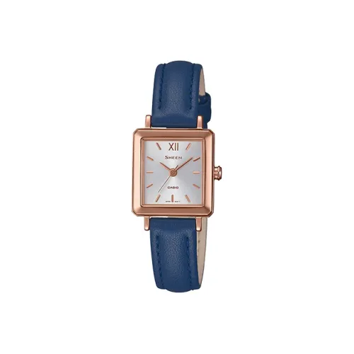 CASIO SHEEN Collection Кварцевый механизм ремень из натуральной кожи женские часы серебристый циферблат модель SHE 4538GL 7A