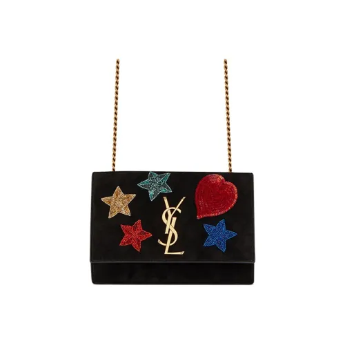 SAINT LAURENT YSL Замша Овца Кожа С кожаными вставками Сумка через плечо Маленькая Женская Черная