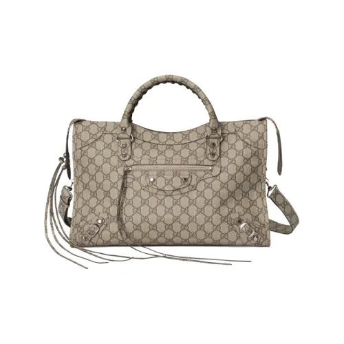 GUCCI Balenciaga Коллаборация Холст с кожей Сумка из холста Байкер Сумка Сумка через плечо Сумка среднего размера