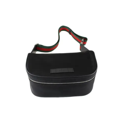 GUCCI Кожа Холст с кожей Сумка из холста Sling Сумка Сумка через плечо Бананка Унисекс Черный