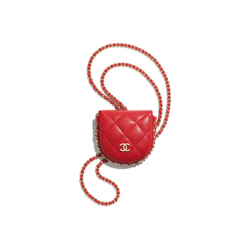 CHANEL Икорный Телячья кожа Цепочка Ожерелье Мелочь Кошелек Чехол для наушников Женские Красный