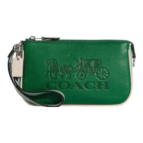 COACH Кожа Маленькая Сумка Плечевая Сумка Сумка на запястье Маленькая Женская Зеленая
