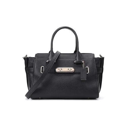 COACH Swagger Кожа Сумка через плечо Сумка Большая Женская Черная