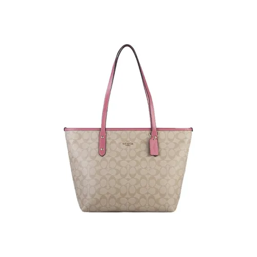 COACH City Zip Tote Canvas Tote Bag Shopping Bag Shoulder Bag Handbag Women's Light Khaki Vintage Pink COACH City Zip Tote Холст Сумка-тоут Сумка для покупок Сумка через плечо Сумка Женская Светлый хаки и Винтаж розовый