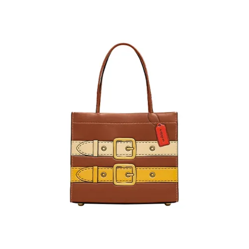 COACH Cashin Кожа Сумка Тоут Сумка Сумка для покупок Сумка через плечо Маленькая Женская Коричневая