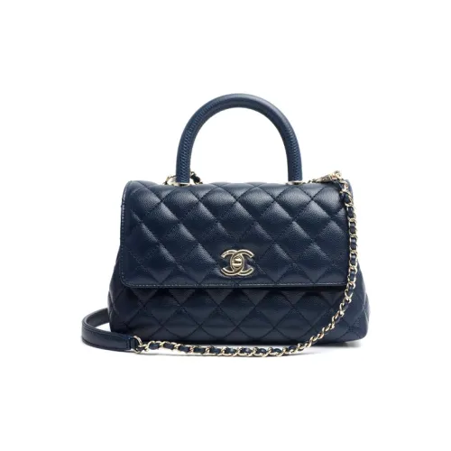 CHANEL Coco Handle Икорная Телячья Кожа Сумка Женская Темно-Синяя