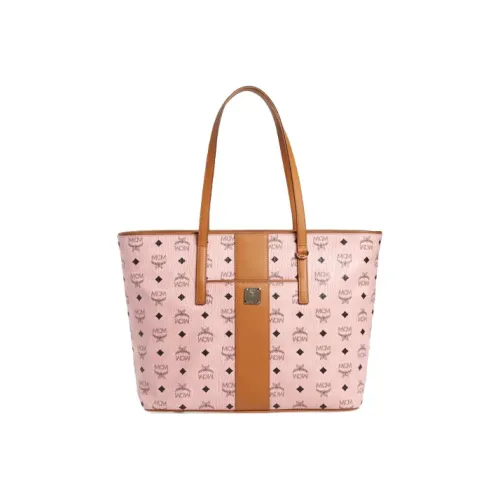 MCM Холщовая кожа Тоут Сумка Сумка для покупок Сумка Сумка через плечо Средняя Женская Розовая и Коричневая коньячная