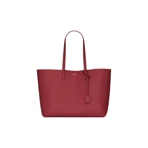 SAINT LAURENT Мягкая Телячья Кожа Комбинированная Сумка Тоут Сумка Сумка для покупок Сумка через плечо Сумка Женская Ярко-красная