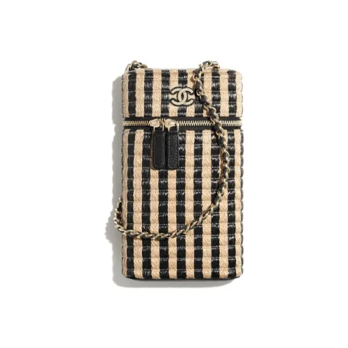 CHANEL Волокно Желтая Джутовая Нить Металлическая Цепь Чехол для телефона Женские Черный Бежевый