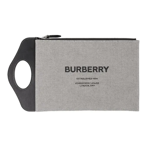 Burberry Карманная сумка Холст с кожей Сумка из холста Мешок для хранения Клатч Сумка Мужская Черный Серый