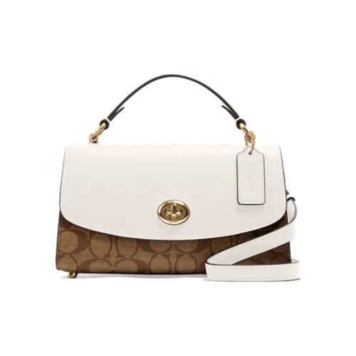 COACH Tilly Кожа Сумка Сумка через плечо Маленькая Сумка через плечо Женская Белая и Темно-Коричневая