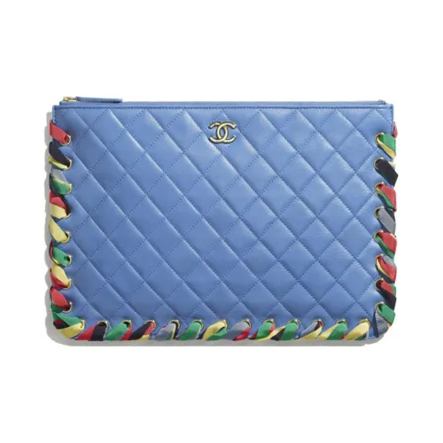 CHANEL Блестящий клатч из овечьей кожи женский синий