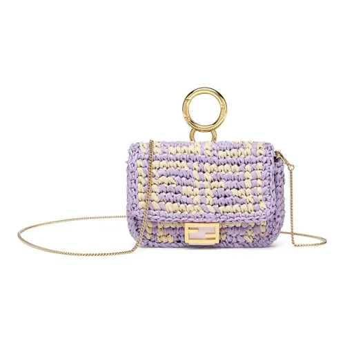 FENDI Baguette Соломенная плетеная цепочка Подвеска Монета Кошелек Сумка через плечо Сумка на плечо Экстра мини Женский Светло-фиолетовый