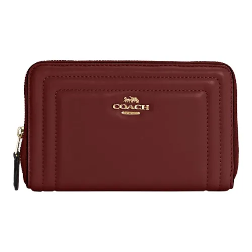 COACH Corner Zip Кожа Кошелек Женский Бордовый