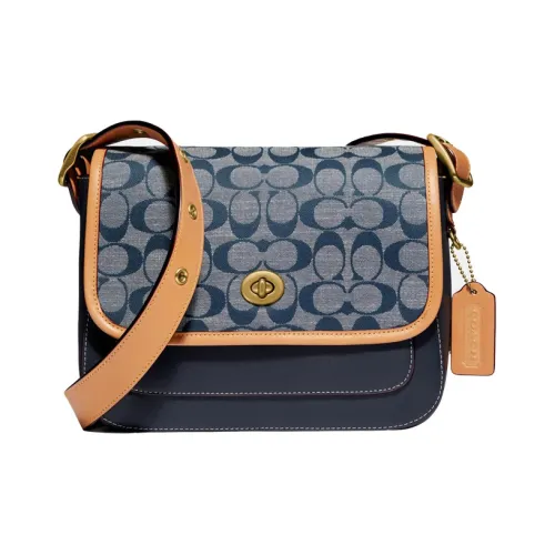 COACH RAMBLER Linen с дубленой кожей Перчаточная кожа Портативная сумка через плечо Сумка на плечо Маленькая Женская Многоцветная