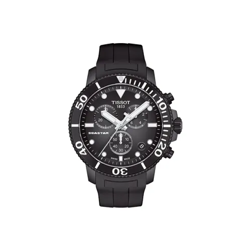 TISSOT Starfish Collection Кварцевый механизм Мужские часы Циферблат 45,5 мм Черный корпус Нержавеющая сталь Резиновый ремешок