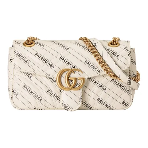 GUCCI Balenciaga Коллаборация GG Marmont Кожа Сумка через плечо Женская Белая