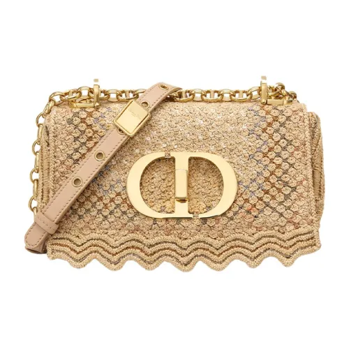 DIOR Caro Series Хлопок Вышивка Сумка через плечо Маленькая Женская Золотая